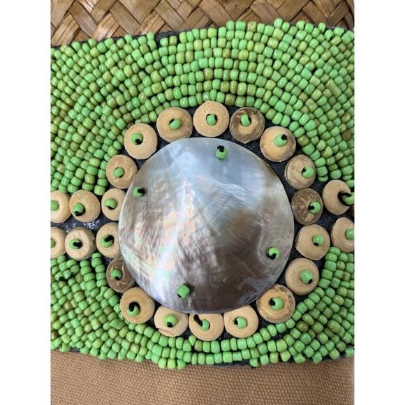 Womens Xlarge Straw Tote Mother of Pearl Bali Seashell Bag Handmade Resort 5215 - Picture 3 of 10